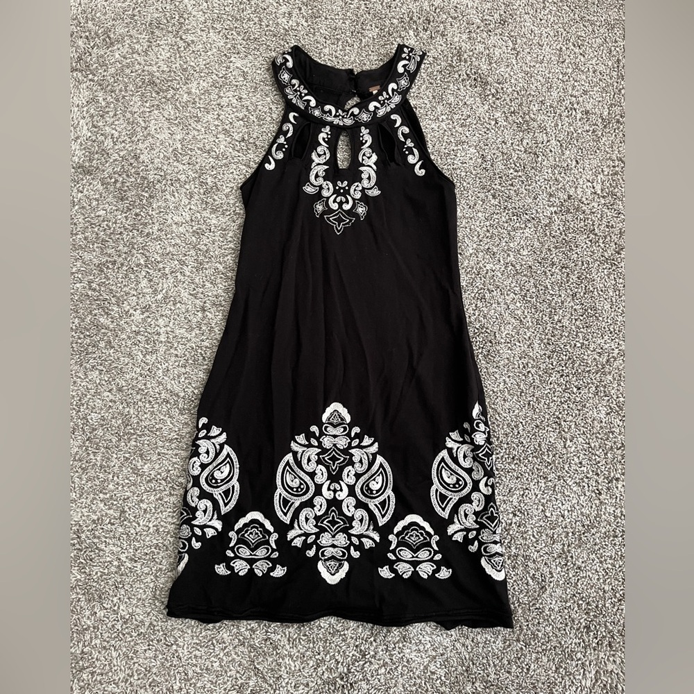 Free People Black and White Embroidered Halter Dress